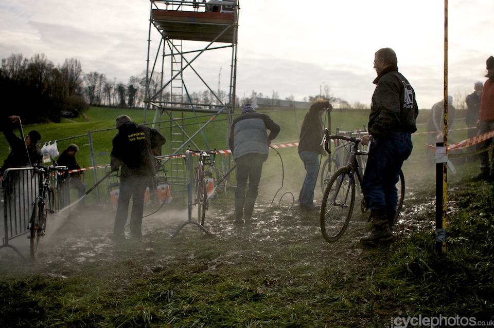 Though it wasn't raining today, it had been raining all week, so the course was appropriately muddy. Though it wasn't raining today, it had been raining all week, so the course was appropriately muddy.