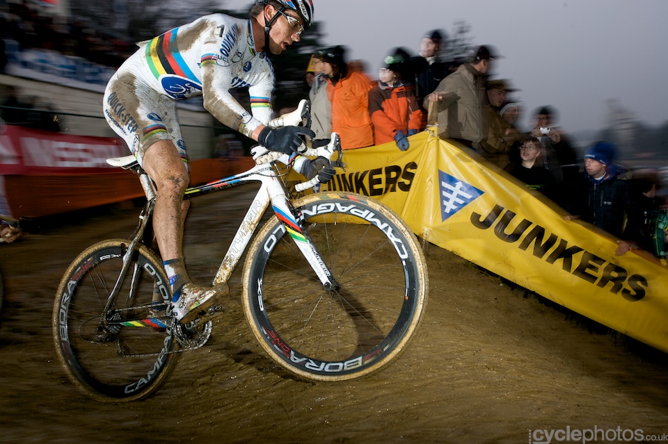 Zdenek Stybar is about to tackle one of the steepest descents of the course. Oh, and it was muddy, too. Zdenek Stybar is about to tackle one of the steepest descents of the course. Oh, and it was muddy, too.