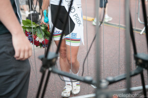 Marianne Vos gives an interview after finishing second at the 2014 Prudential RideLondon Grand Prix.